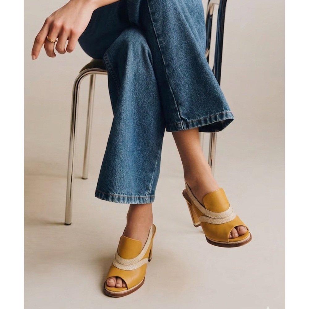 CHLOE Snakeskin Embossed And Leather Slingback Heeled Sandals 37 Mustard Cream - Picture 3 of 16